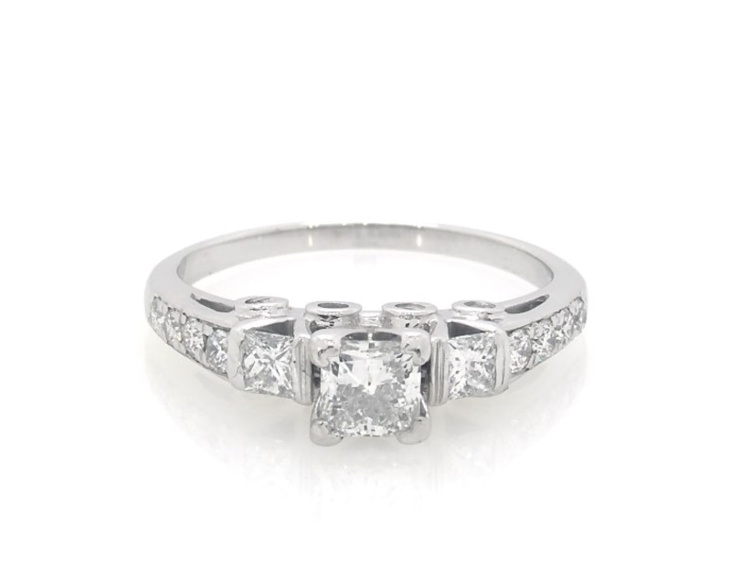 Main Image 1 of Previously Owned Princess-Cut Three-Stone Diamond Engagement Ring 7/8 ct tw 14K White Gold Size 6
