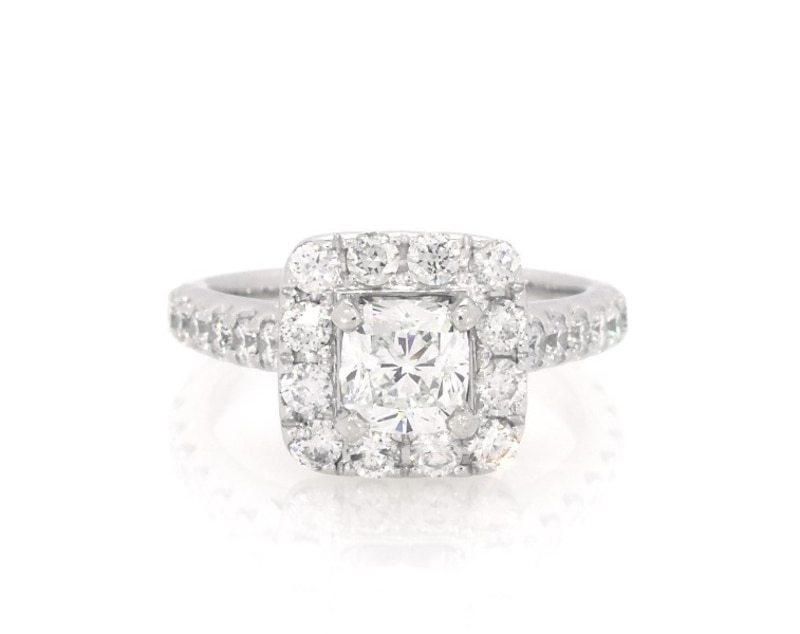 Main Image 1 of Previously Owned Neil Lane Princess-Cut Diamond Halo Engagement Ring 1-5/8 ct tw 14K White Gold Size 5.25