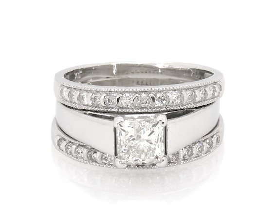 Previously Owned Princess-Cut Diamond Bridal Set 1-1/3 ct tw 10K/14K White Gold Size 7.75