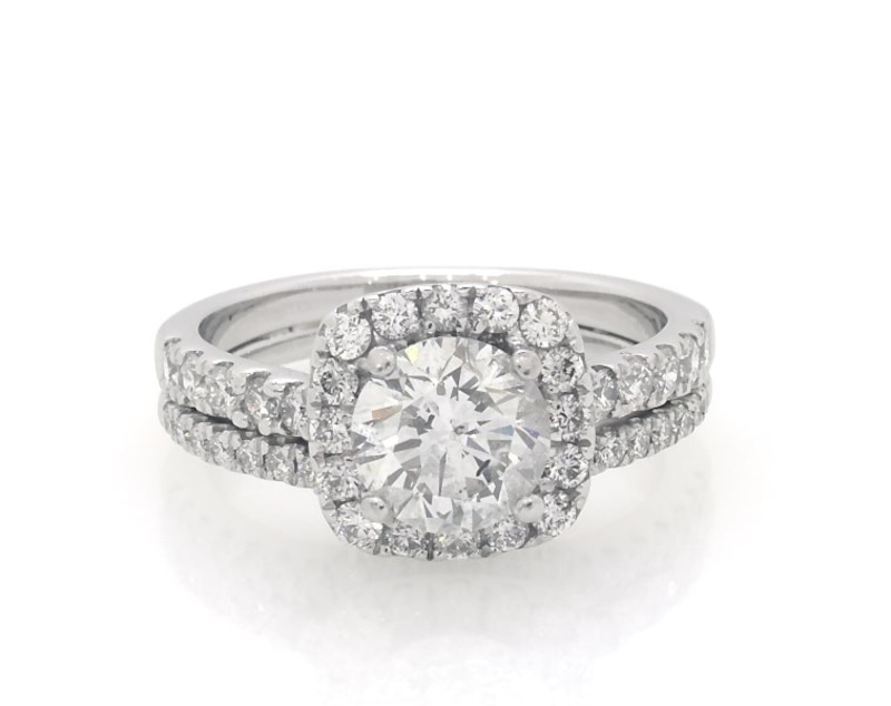 Main Image 1 of Previously Owned Round-Cut Diamond Halo Bridal Set 2 ct tw 14K White Gold Size 6