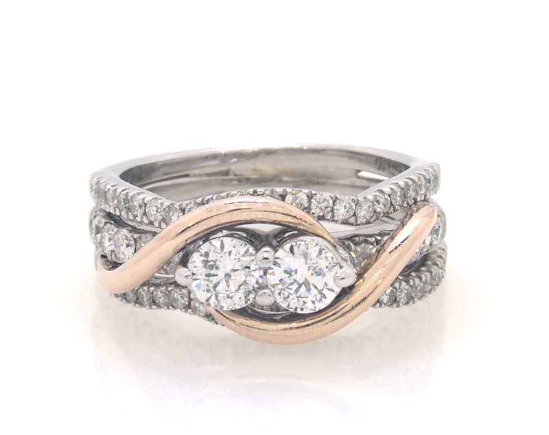 Main Image 1 of Previously Owned Round-Cut Diamond Two-Stone Bridal Set 1 ct tw 14K Two-Tone Gold Size 5.25
