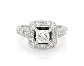 Previously Owned Princess-Cut Diamond Halo Engagement Ring 1-5/8 ct tw 18K White Gold Size 5.5