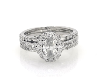 Previously Owned Oval-Cut Diamond Halo Bridal Set 2-1/8 ct tw 14K White Gold Size 8.5