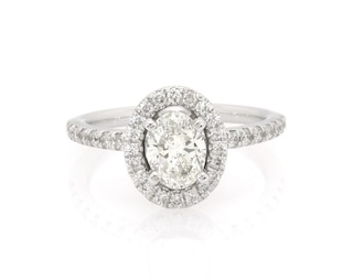 Previously Owned Oval-Cut Diamond Halo Engagement Ring 1 ct tw 14K White Gold Size 5.5