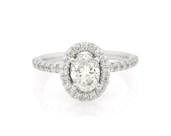 Previously Owned Oval-Cut Diamond Halo Engagement Ring 1 ct tw 14K White Gold Size 5.5