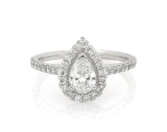 Previously Owned Pear-Shaped Diamond Halo Engagement Ring 1 ct tw 14K White Gold Size 6.25