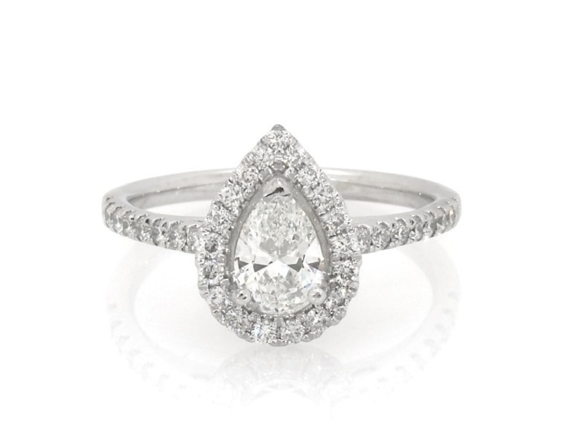 Main Image 1 of Previously Owned Pear-Shaped Diamond Halo Engagement Ring 1 ct tw 14K White Gold Size 6.25