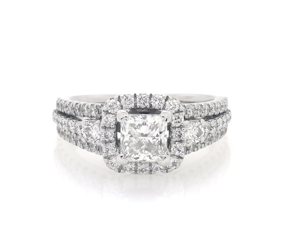 Previously Owned Certified Princess-Cut Diamond Halo Engagement Ring 1-5/8 ct tw 14K White Gold Size 5.5