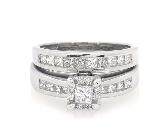 Previously Owned Princess-Cut Diamond Bridal Set 1-1/8 ct tw 14K White Gold Size 7