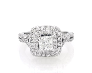 Previously Owned Princess-Cut Diamond Double Halo Engagement Ring 1-1/2 ct tw 14K White Gold Size 7