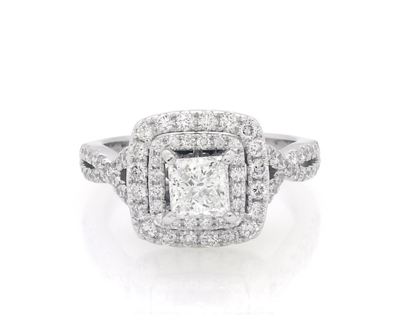 Previously Owned Princess-Cut Diamond Double Halo Engagement Ring 1-1/2 ct tw 14K White Gold Size 7