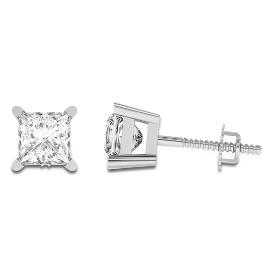 Previously Owned Princess-Cut Lab-Grown Diamond Solitaire Stud Earrings 1-1/4 ct tw 14K White Gold (SI2/F)