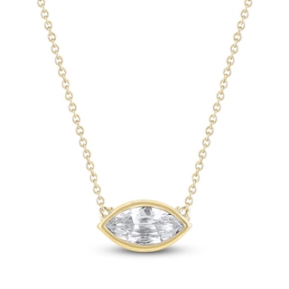 Previously Owned Marquise-Cut Lab-Grown Diamond Bezel-Set Solitaire Necklace 1 ct tw 18K Yellow Gold 18" (F/VS2)