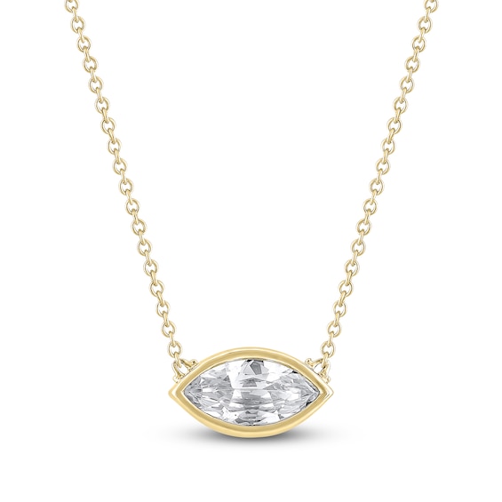 Previously Owned Marquise-Cut Lab-Grown Diamond Bezel-Set Solitaire Necklace 1 ct tw 18K Yellow Gold 18" (F/VS2)
