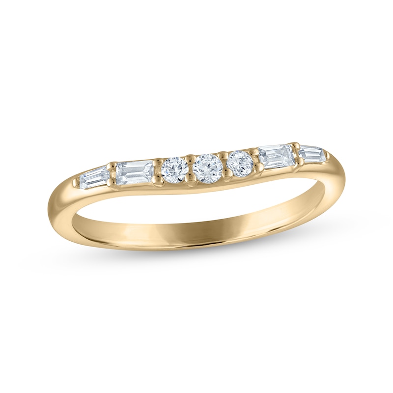 Main Image 1 of Previously Owned Vera Wang VOW Round & Baguette-Cut Diamond Wedding Band 1/5 ct tw 14K Yellow Gold