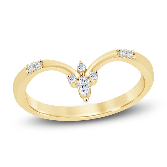 Previously Owned Chosen Certified Diamond Marquise & Round-Cut Contour Anniversary Ring 1/10 ct tw 14K Yellow Gold