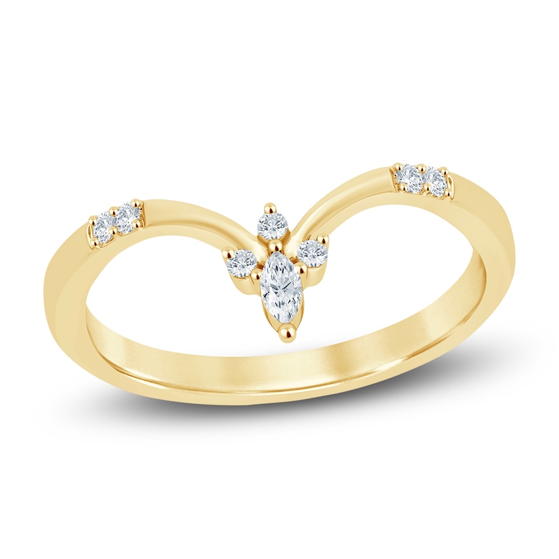 Main Image 1 of Previously Owned Chosen Certified Diamond Marquise & Round-Cut Contour Anniversary Ring 1/10 ct tw 14K Yellow Gold