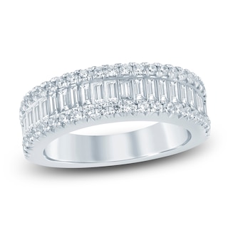 Previously Owned Baguette & Round-Cut Lab-Grown Diamond Three-Row Anniversary Ring 1-1/2 ct tw 14K White Gold