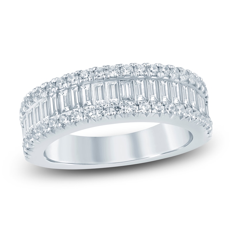 Main Image 1 of Previously Owned Baguette & Round-Cut Lab-Grown Diamond Three-Row Anniversary Ring 1-1/2 ct tw 14K White Gold