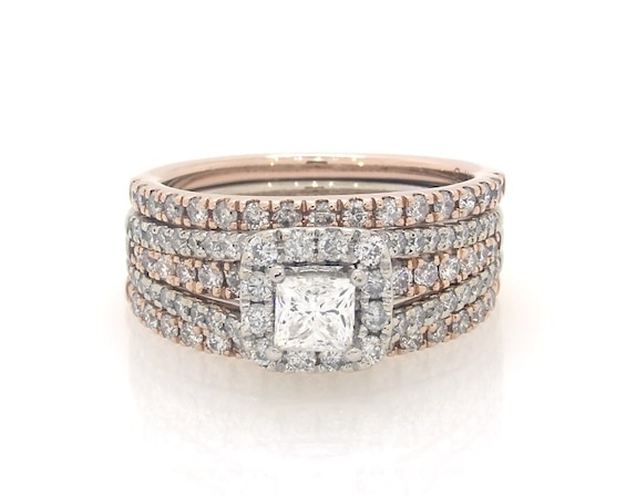 Previously Owned Princess-Cut Diamond Halo Bridal Set 1-3/4 ct tw 10K Rose Gold & 14K Two-Tone Gold Size 6.5
