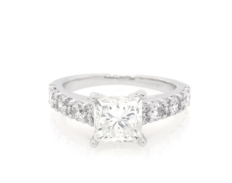 Main Image 1 of Previously Owned Princess-Cut Diamond Engagement Ring 2-5/8 ct tw 14K White Gold Size 5.75