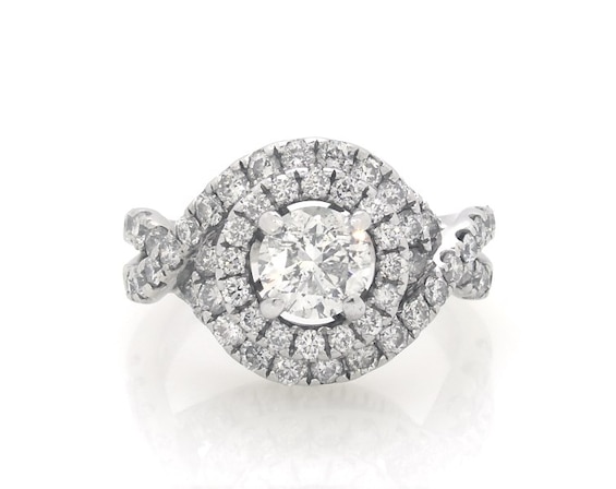Previously Owned Round-Cut Diamond Double Halo Engagement Ring 2-1/4 ct tw 14K White Gold Size 6