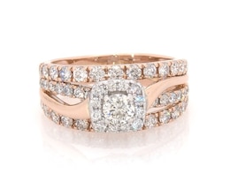 Previously Owned Round-Cut Diamond Halo Bridal Set 1-5/8 ct tw 14K Rose Gold Size 7.5