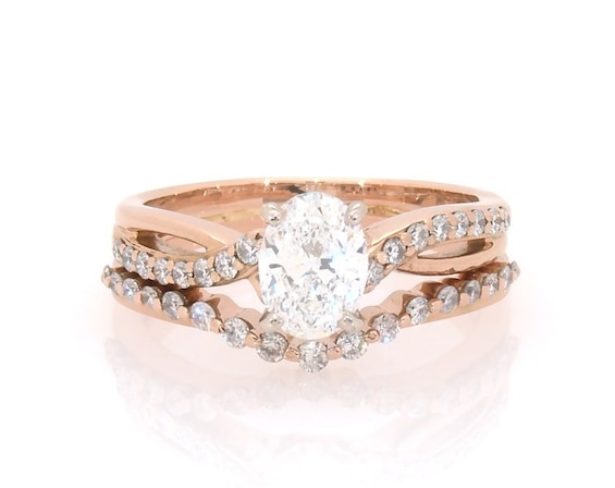 Previously Owned Oval-Cut Diamond Bridal Set 1 ct tw 14K Rose Gold Size 6