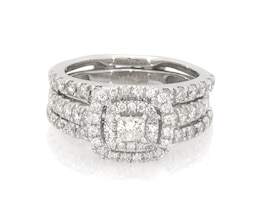 Previously Owned Princess-Cut Diamond Double Halo Bridal Set 7/8 ct tw 10K & 14K White Gold Size 4