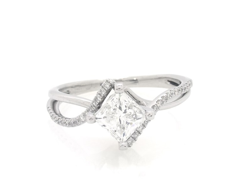 Main Image 1 of Previously Owned Princess-Cut Diamond Engagement Ring 1 ct tw 14K White Gold Size 5.75