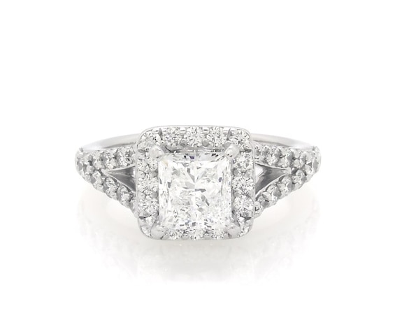 Previously Owned Hearts Desire Princess-Cut Diamond Engagement Ring 2-1/4 ct tw 18K White Gold & Platinum Size 5.75