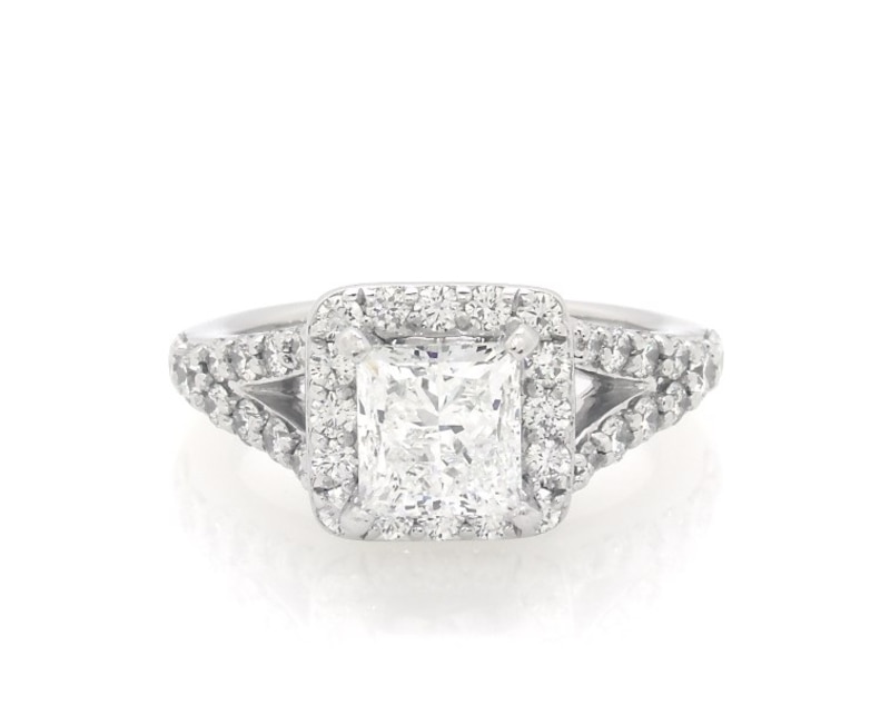 Main Image 1 of Previously Owned Hearts Desire Princess-Cut Diamond Engagement Ring 2-1/4 ct tw 18K White Gold & Platinum Size 5.75