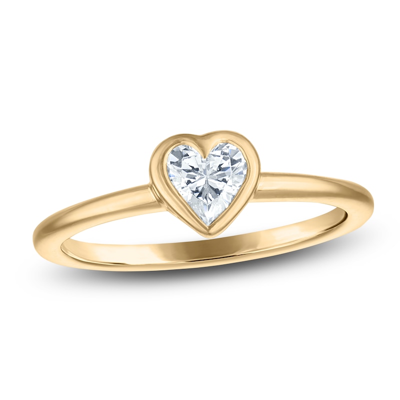 Main Image 1 of Previously Owned Heart-Shaped Lab-Grown Diamond Bezel-Set Solitaire Ring 1/2 ct tw 14K Yellow Gold (SI2/F)