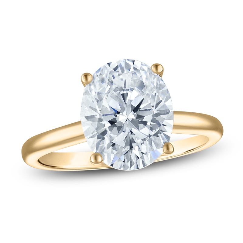 Main Image 1 of Previously Owned Oval-Cut Lab-Grown Diamond Solitaire Plus Engagement Ring 2-5/8 ct tw 18K Yellow Gold (VS2/F)