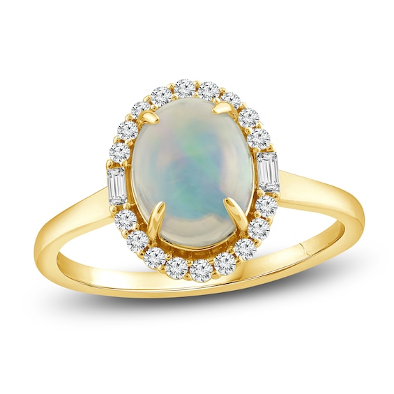Previously Owned Natural Opal Ring 1/5 ct tw Diamonds 14K Yellow Gold