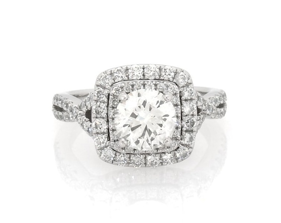 Previously Owned Round-Cut Diamond Double Halo Engagement Ring 2 ct tw 14K White Gold Size 6