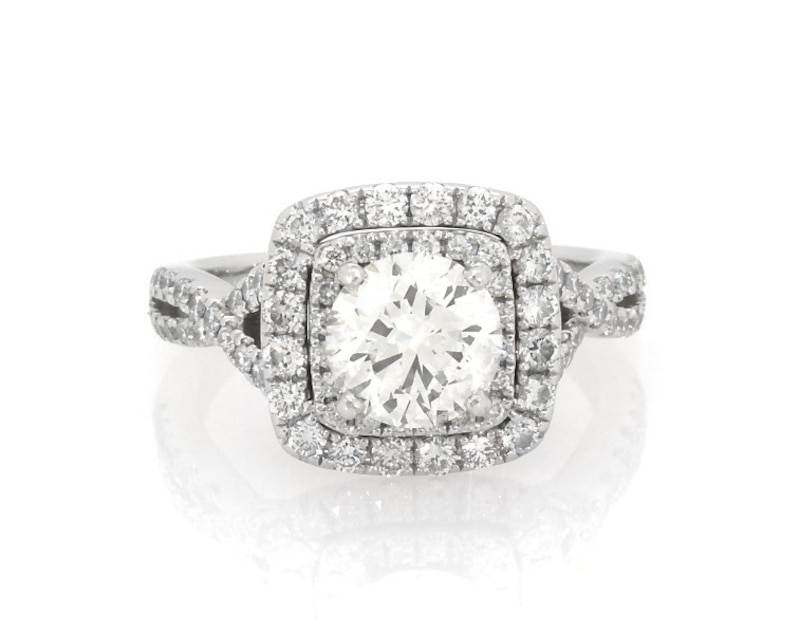Main Image 1 of Previously Owned Round-Cut Diamond Double Halo Engagement Ring 2 ct tw 14K White Gold Size 6