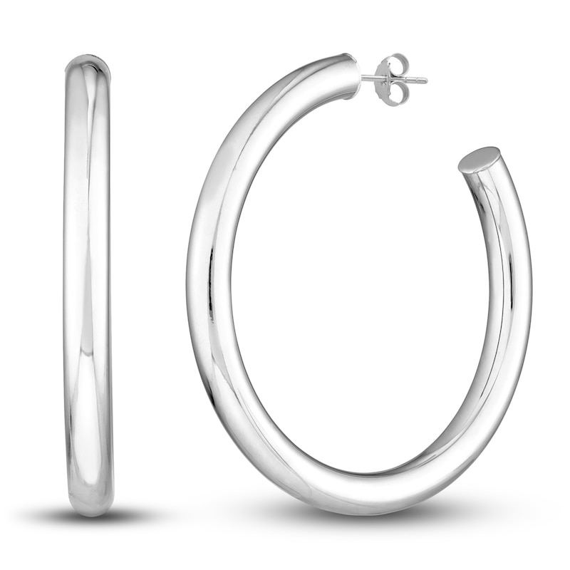 Polished Hoop Earrings 14K White Gold 50mm