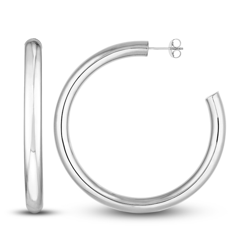 Polished Hoop Earrings 14K White Gold 50mm