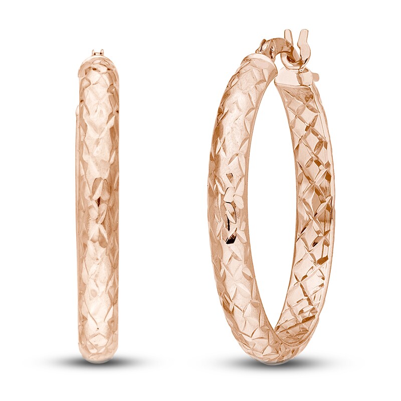 Diamond-Cut In/Out Hoop Earrings 14K Rose Gold 25mm
