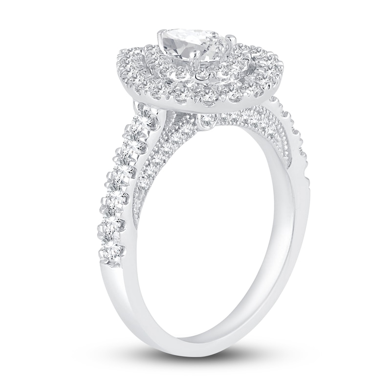 Main Image 2 of Diamond Double Halo Engagement Ring 1-1/2 ct tw Pear/Round 14K White Gold