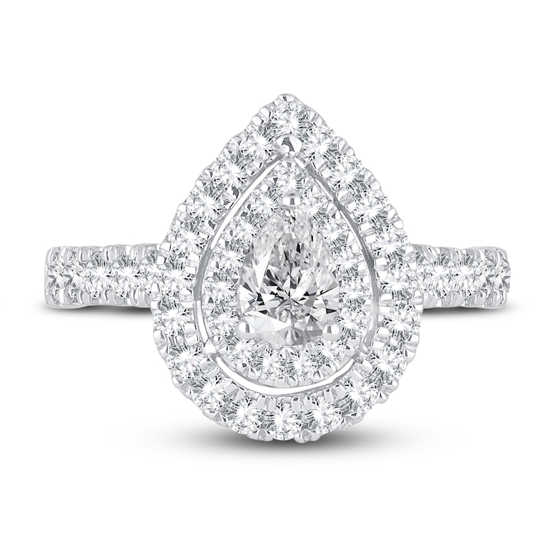Main Image 3 of Diamond Double Halo Engagement Ring 1-1/2 ct tw Pear/Round 14K White Gold