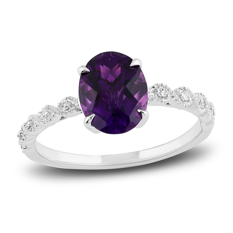 Main Image 1 of Natural Amethyst Engagement Ring 1/20 ct tw Diamonds 14K White Gold