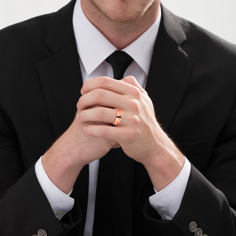 Main Image 4 of Men's Black Diamond Anniversary Ring 1/4 ct tw Square-cut 14K Rose Gold