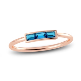 Juliette Maison Natural Blue Zircon Baguette Bar Ring 10K Rose Gold