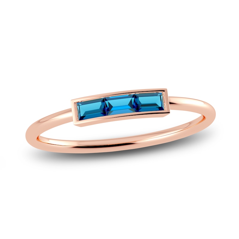 Main Image 1 of Juliette Maison Natural Blue Zircon Baguette Bar Ring 10K Rose Gold