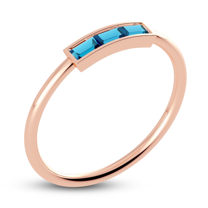 Main Image 2 of Juliette Maison Natural Blue Zircon Baguette Bar Ring 10K Rose Gold