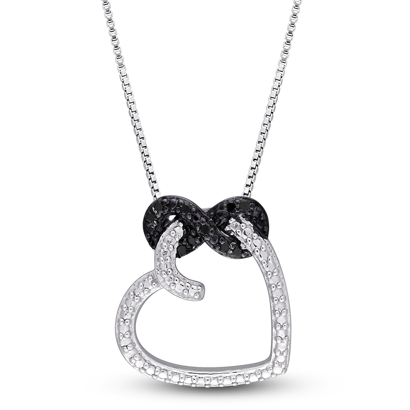 Main Image 1 of Black Diamond Heart Necklace 1/20 ct tw Round Sterling Silver 18"
