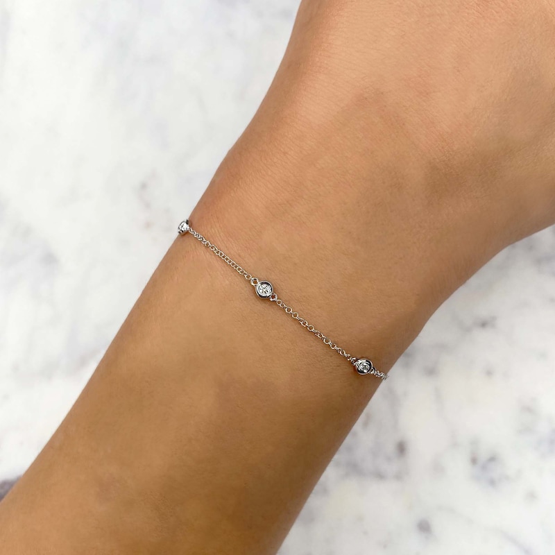 Main Image 4 of Shy Creation Diamond Station Bracelet 1/10 ct tw Round 14K White Gold 7" SC22003857