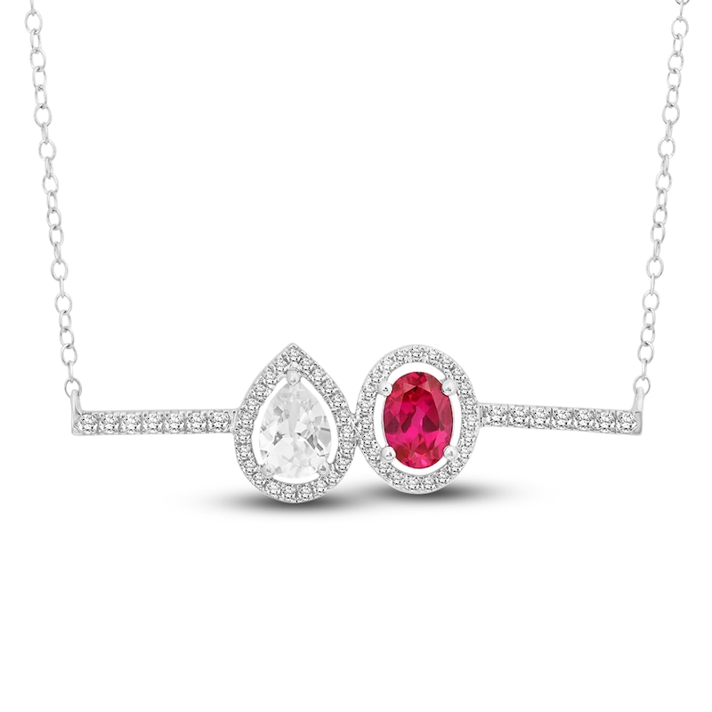 Lab-Created Ruby & White Lab-Created Sapphire Necklace 10K White Gold